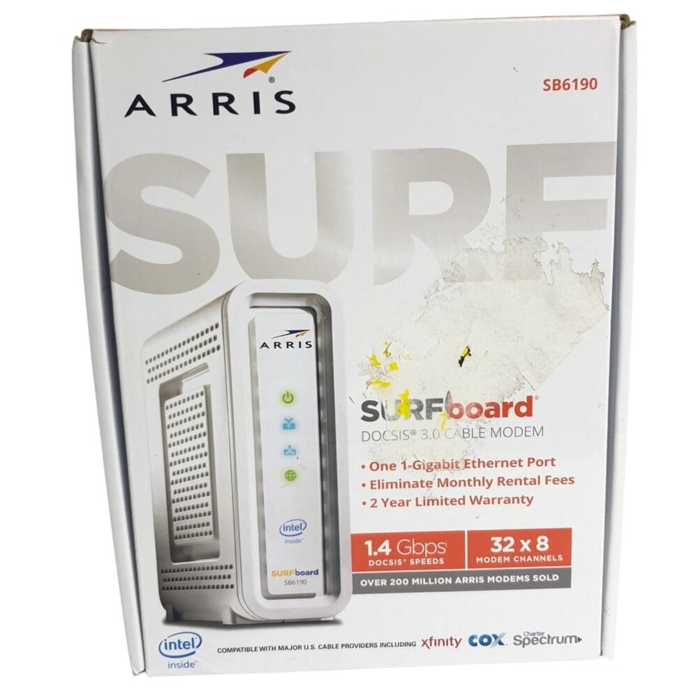 Arris SURFboard SB6190 DOCSIS 3.0 Cable Modem 32x8 Channels 1.4 Gbps Ethernet